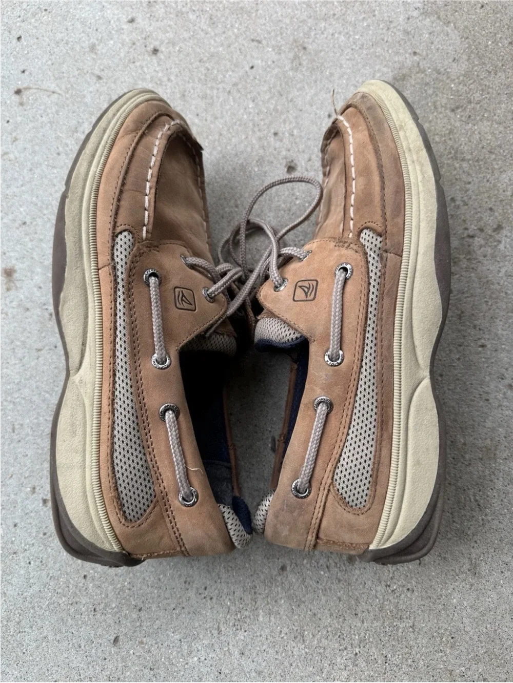Sperry Boys 5 Top Siders Brown Tan Lanyard Boat Shoes YB46122A